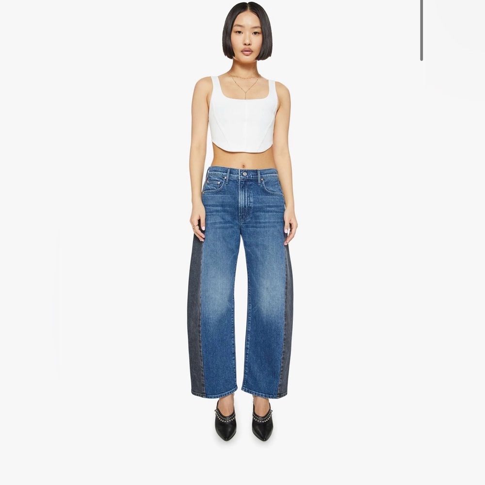 Women's Blue and Black Jeans Mother half pipe flood in black and blue size 28